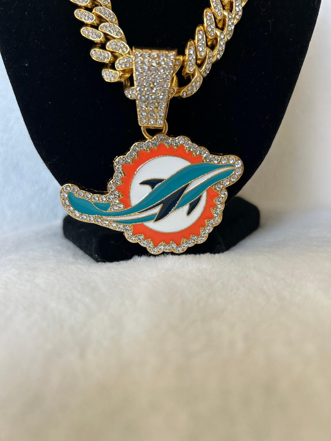 Miami Dolphins Men’s Large Gold Iced Cuban Chain 24” - EB Sports Championship Rings