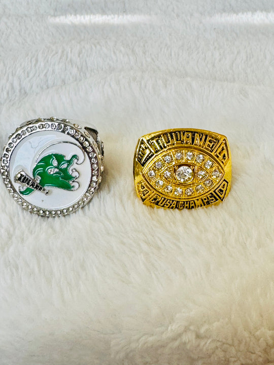 2 Piece Tulane Green Wave 1998 Liberty Bowl Championship Ring and official school Ring Set - EB Sports Championship Rings