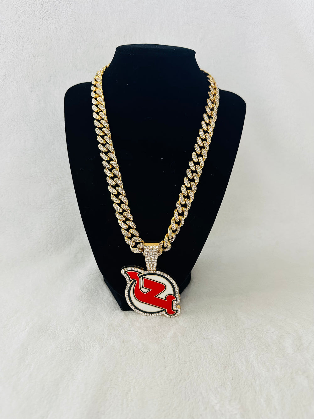 New Jersey Devils Gold Iced Cuban Chain 24”, US SHIP - EB Sports Championship Rings