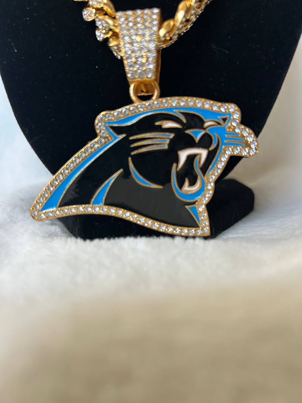 Carolina Panthers Men’s Large Gold Iced Cuban Chain 24”, US SHIP - EB Sports Championship Rings