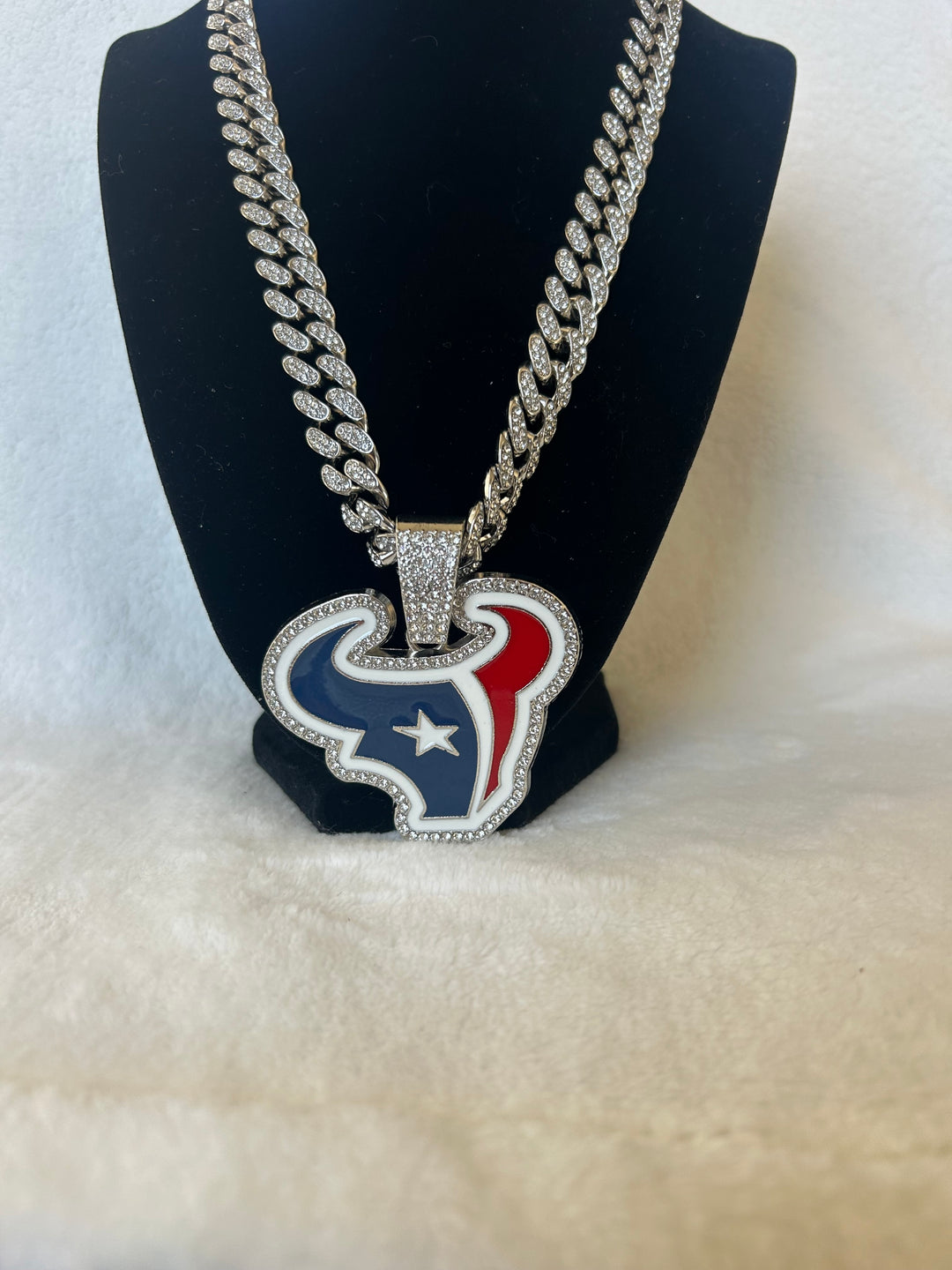 Houston Texans Men’s Large Silver Iced Cuban Chain 24” - EB Sports Championship Rings