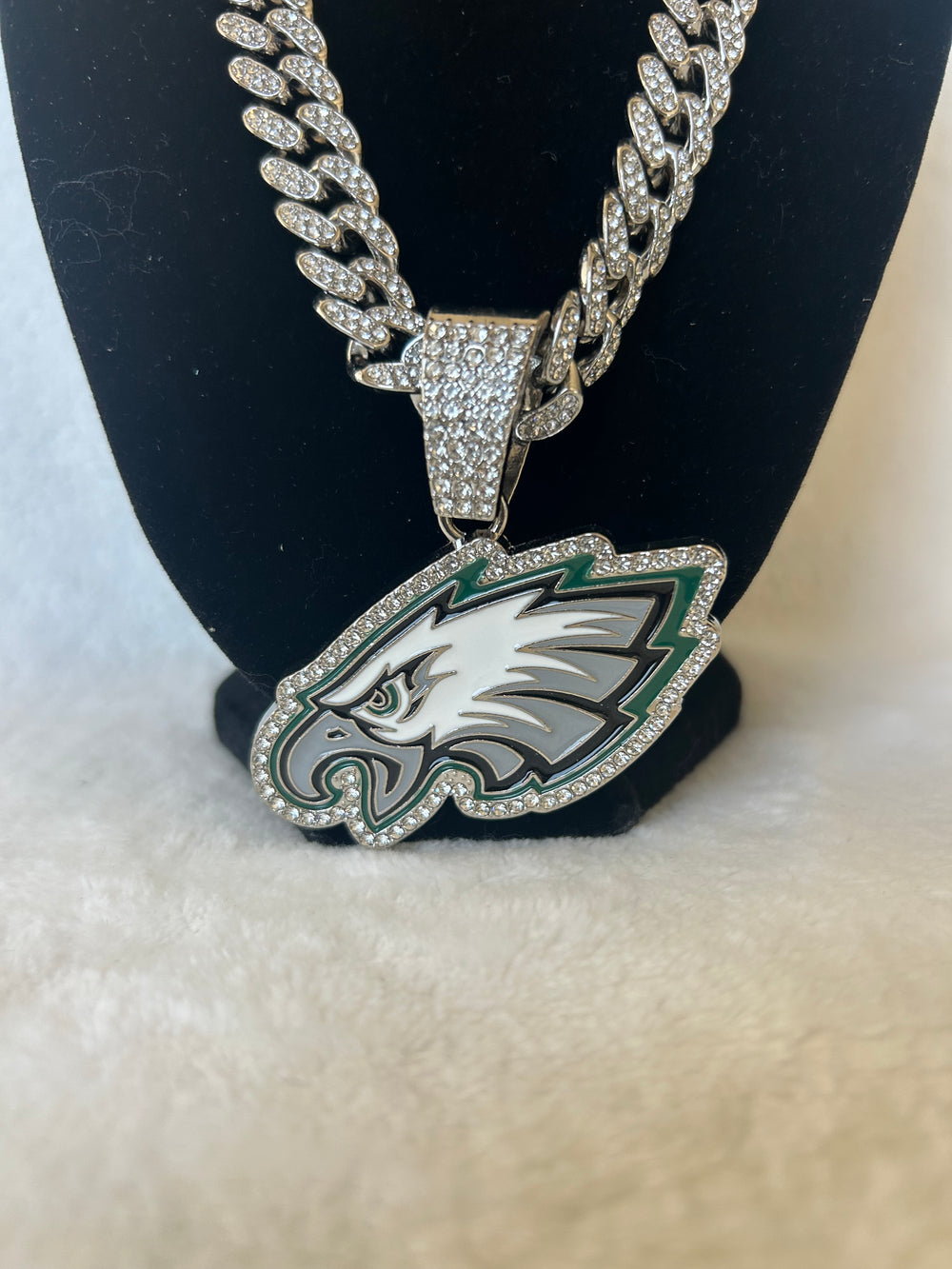 Philadelphia Eagles Men’s Large Silver Iced Cuban Chain 24”, US SHIP