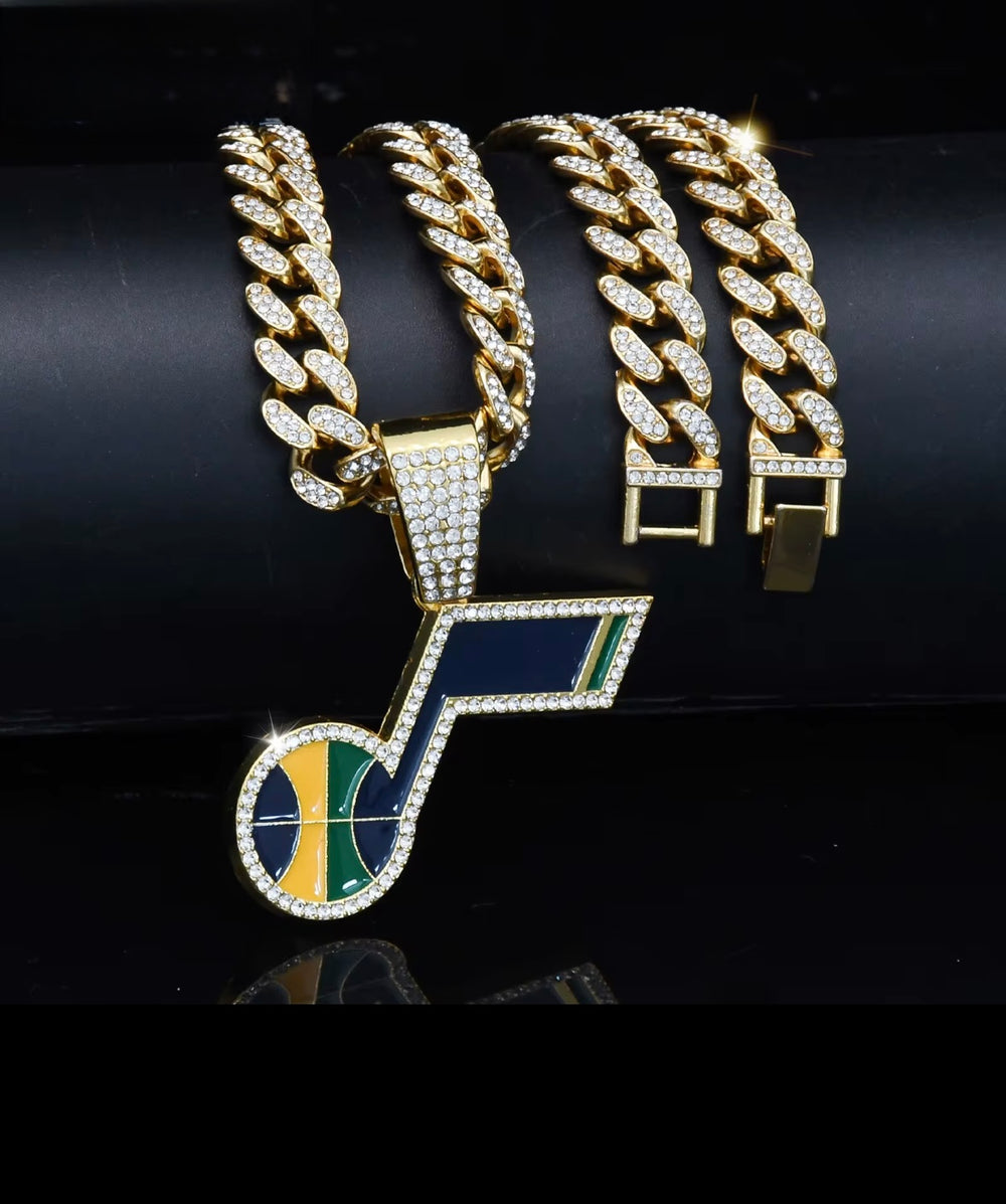 Utah Jazz Large Gold Iced Cuban Chain 20” - EB Sports Championship Rings