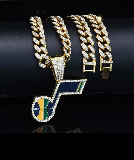 Utah Jazz Large Gold Iced Cuban Chain 20” - EB Sports Championship Rings
