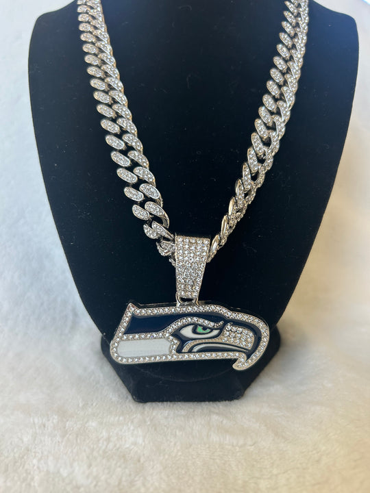 Seattle Seahawks Men’s Large Silver Iced Cuban Chain 24” - EB Sports Championship Rings