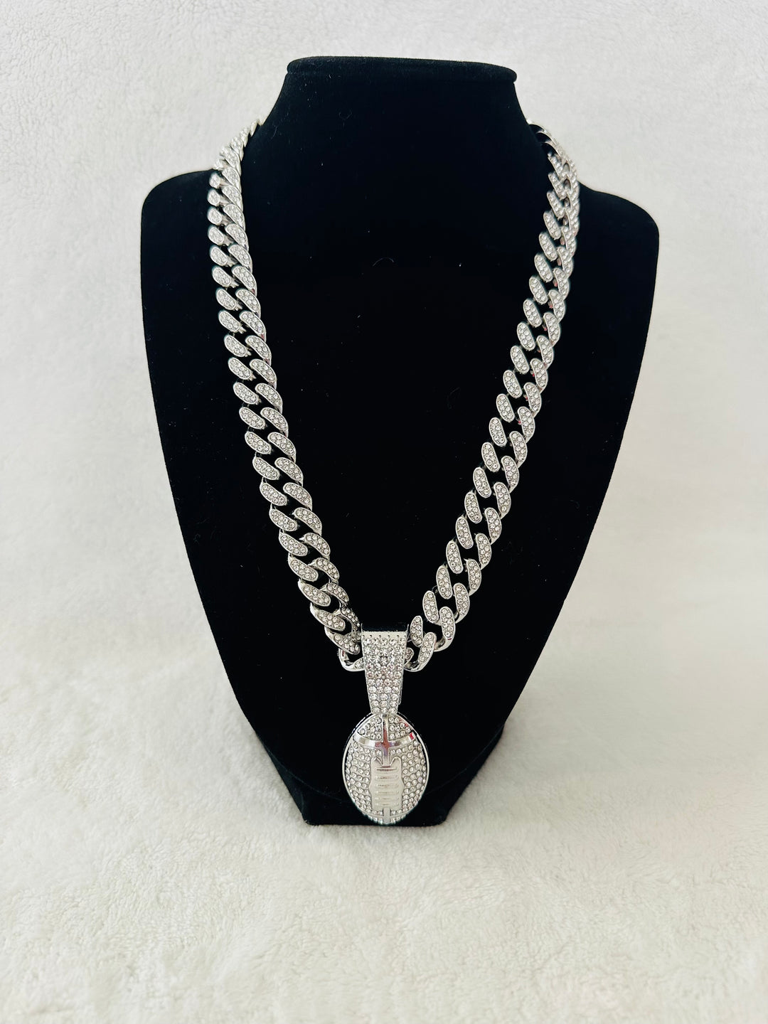 Fantasy footballs men’s Large Silver Iced Cuban Chain 24”, US SHIP - EB Sports Championship Rings