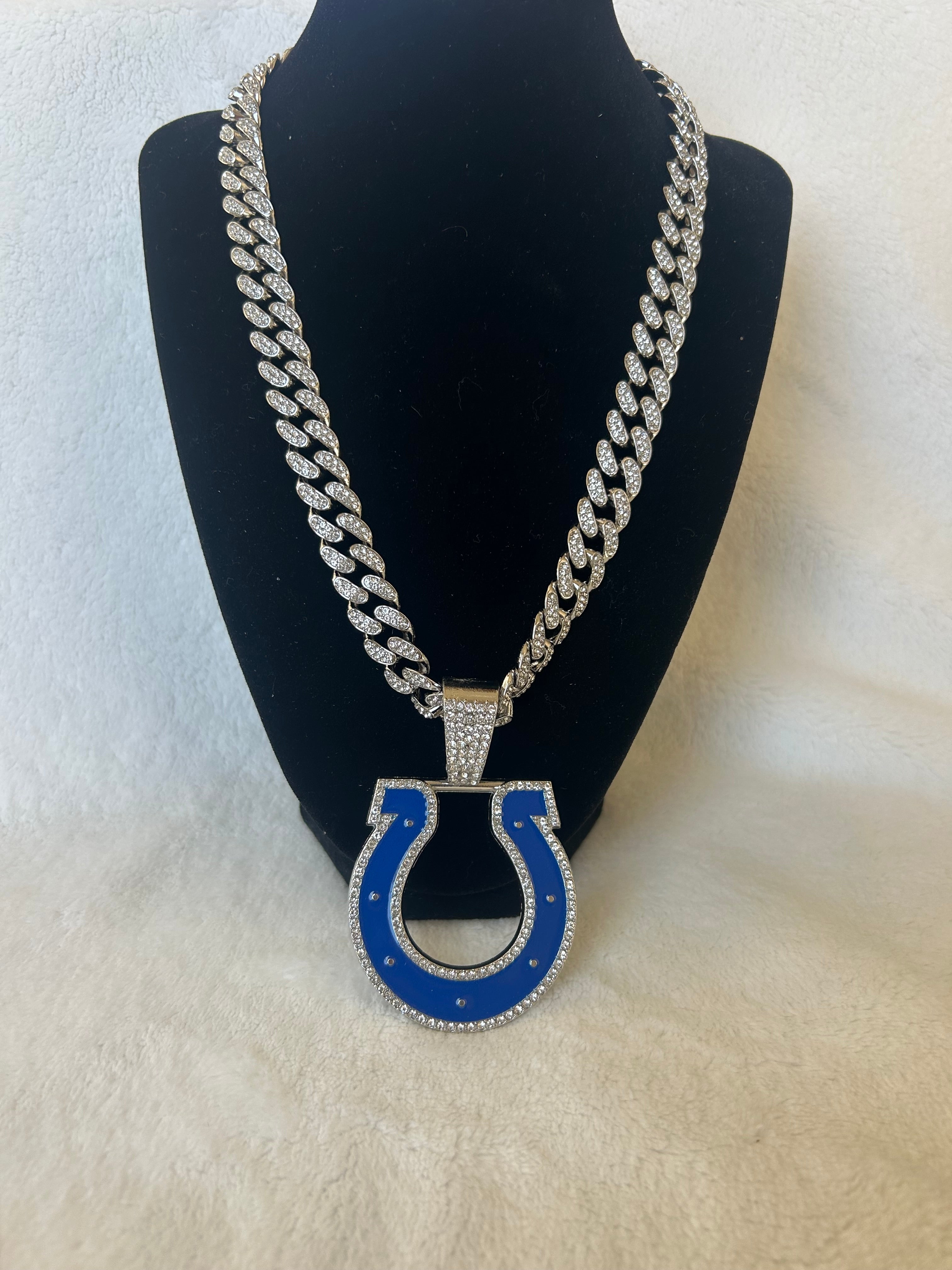 Indianapolis Colts Men’s Large Silver Iced Cuban Chain 24”, US SHIP - EB Sports Championship Rings