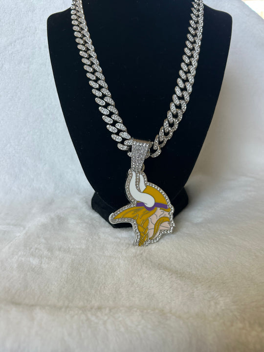 Minnesota Vikings Men’s Large Silver Iced Cuban Chain 24”, US SHIP - EB Sports Championship Rings