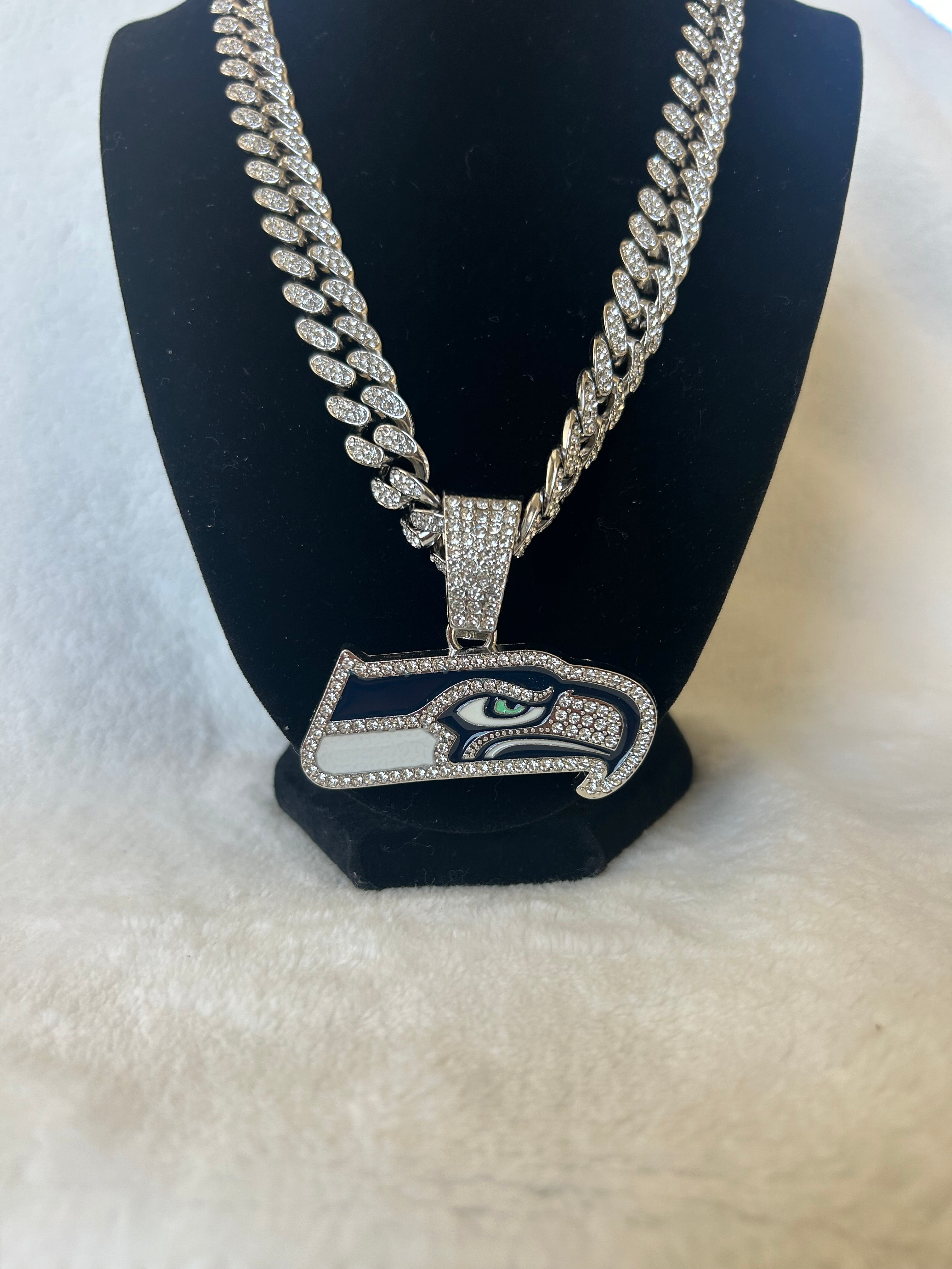 Seattle Seahawks Men’s Large Silver Iced Cuban Chain 24” - EB Sports Championship Rings