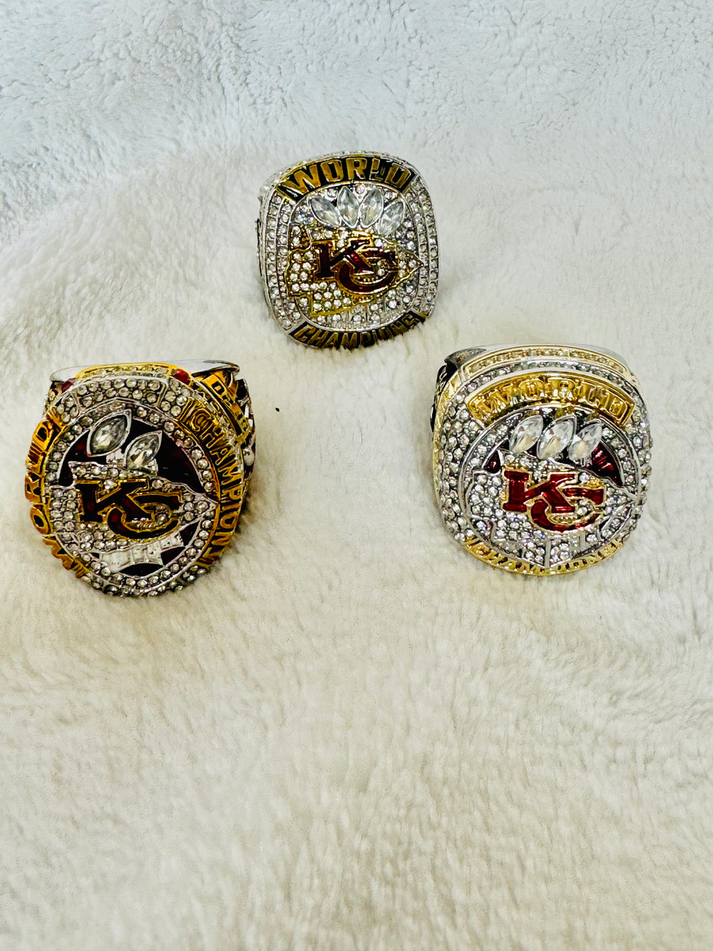 3 PCS Kansas City Chiefs Super Bowl Ring Set W Box, Mahomes, US SHIP 2019, 2023, 2024 - EB Sports Championship Rings