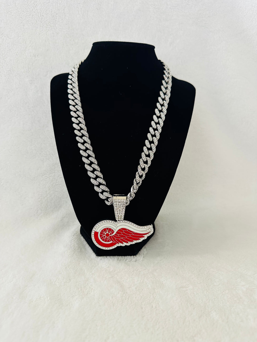 Detroit Red Wings Silver Iced Cuban Chain 24”, US SHIP - EB Sports Championship Rings