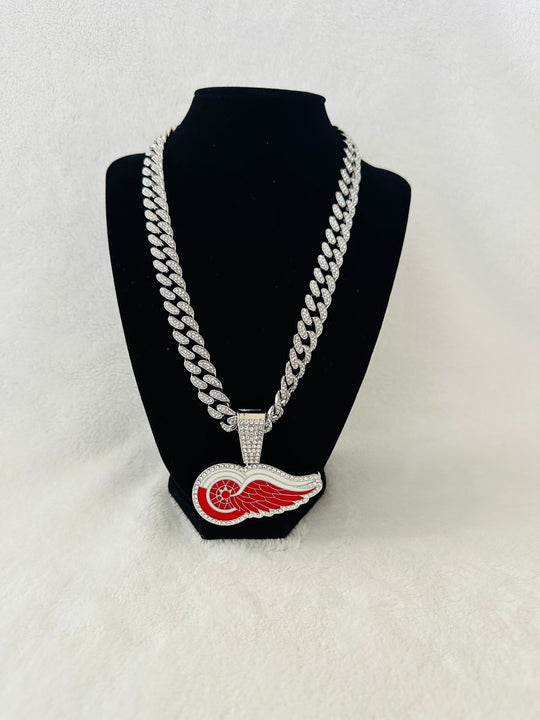 Detroit Red Wings Silver Iced Cuban Chain 24”, US SHIP - EB Sports Championship Rings