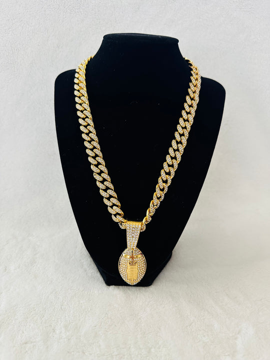 Fantasy footballs men’s Large Gold Iced Cuban Chain 24”, US SHIP - EB Sports Championship Rings