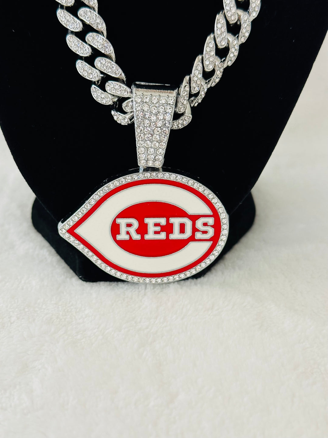 Cincinnati Reds Large Silver Iced Cuban Chain 24”, US SHIP - EB Sports Championship Rings