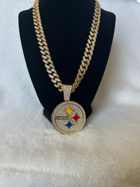 Pittsburgh Steelers Men’s Large Gold Iced Cuban Chain 24” - EB Sports Championship Rings