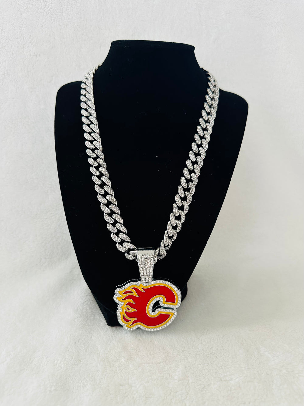Calgary Flames Silver Iced Cuban Chain 24”, US SHIP - EB Sports Championship Rings