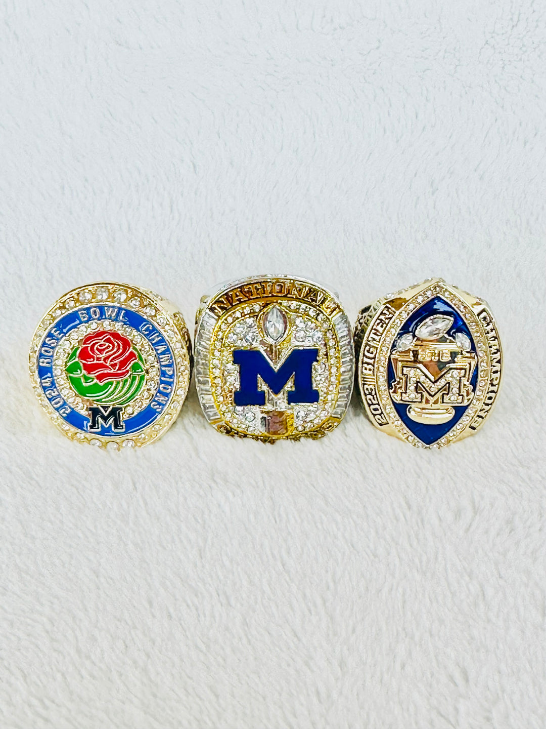 3 PCS 2024 Michigan Wolverines Champions Ring Set, US SHIP rose bowl, Big 10, National Championship - EB Sports Championship Rings