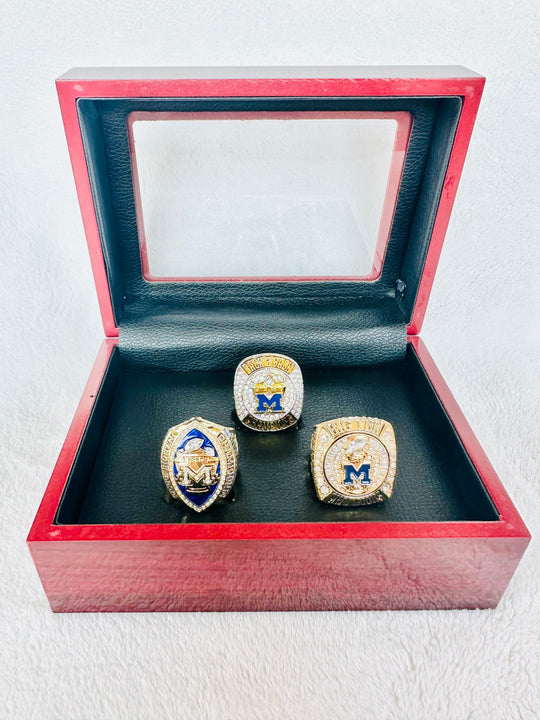 3 PCS Michigan Wolverines Big 10 Championship Ring Set W Box, US SHIP 2021/2022/2023 - EB Sports Championship Rings