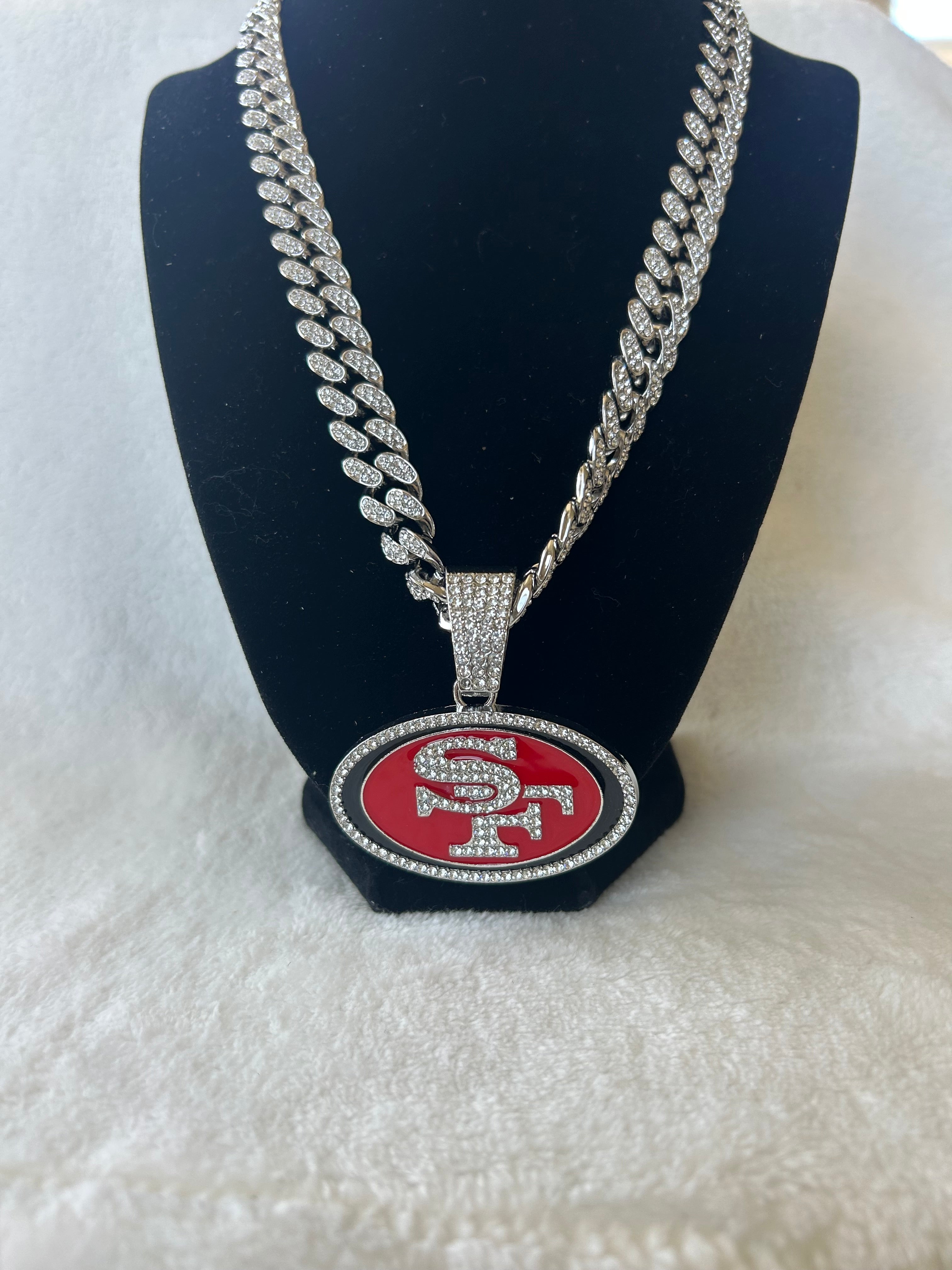 San Francisco 49ers Men’s Large Silver Iced Cuban Chain 24”, US SHIP - EB Sports Championship Rings