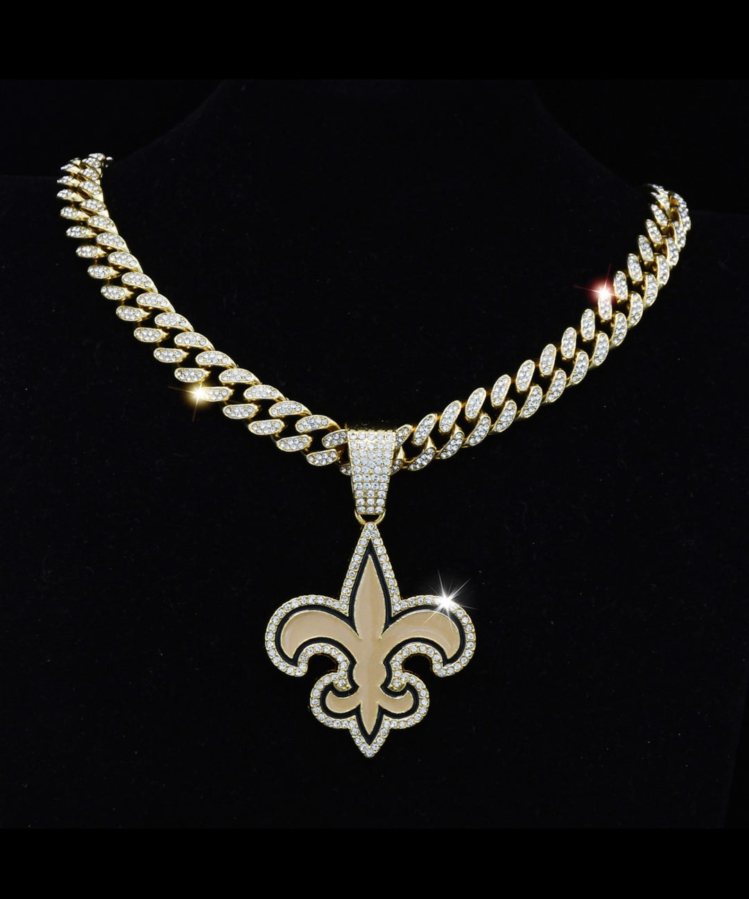 New Orleans Saints Large Gold Iced Cuban Chain 20” - EB Sports Championship Rings