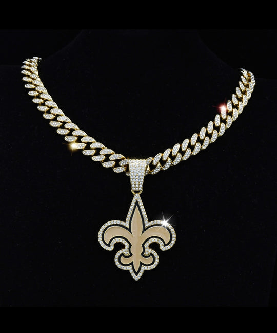 New Orleans Saints Large Gold Iced Cuban Chain 20” - EB Sports Championship Rings