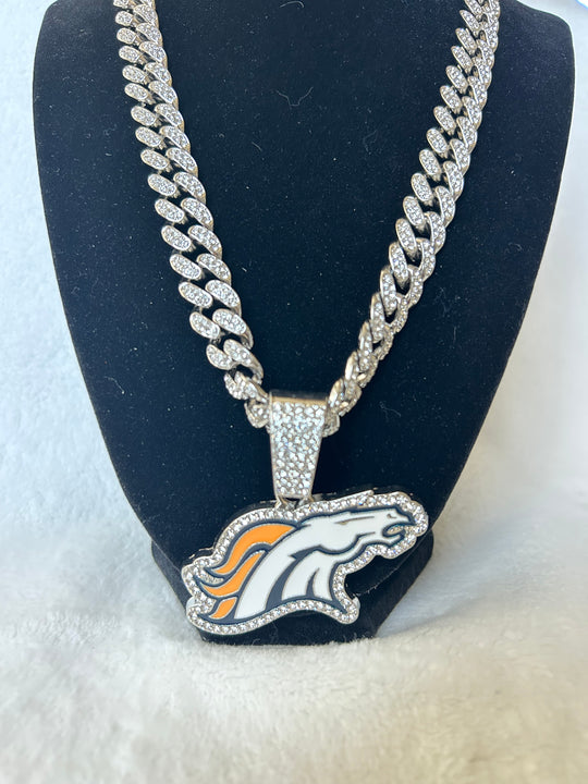 Denver Broncos Men’s Large Silver Iced Cuban Chain 24”, US SHIP - EB Sports Championship Rings