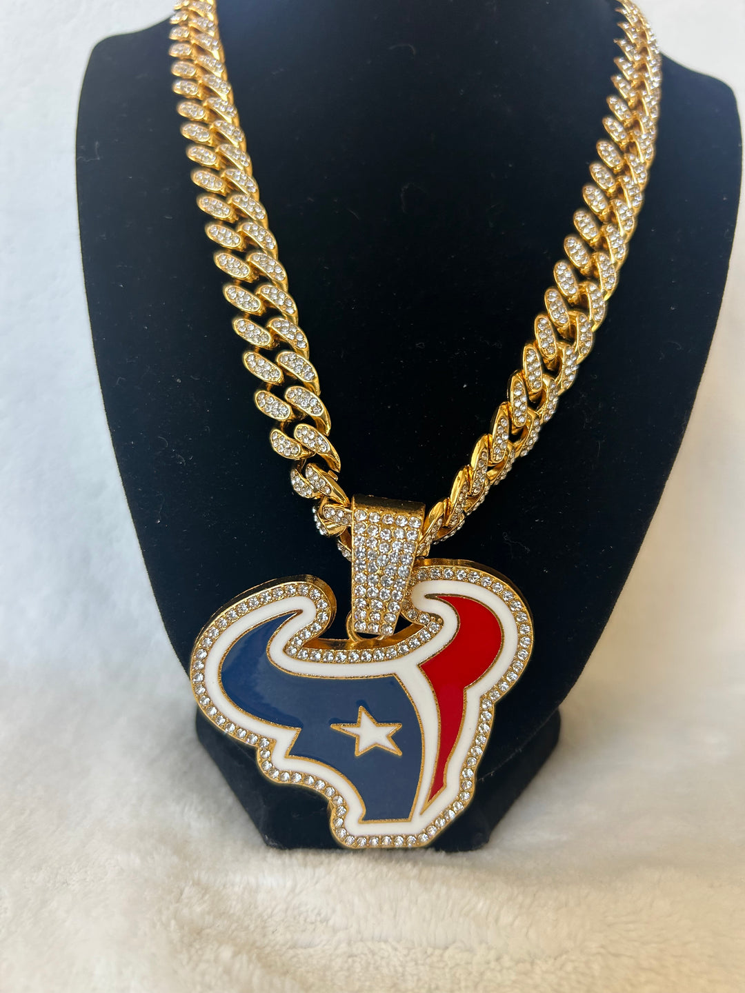 Houston Texans Men’s Large Gold Iced Cuban Chain 24” - EB Sports Championship Rings