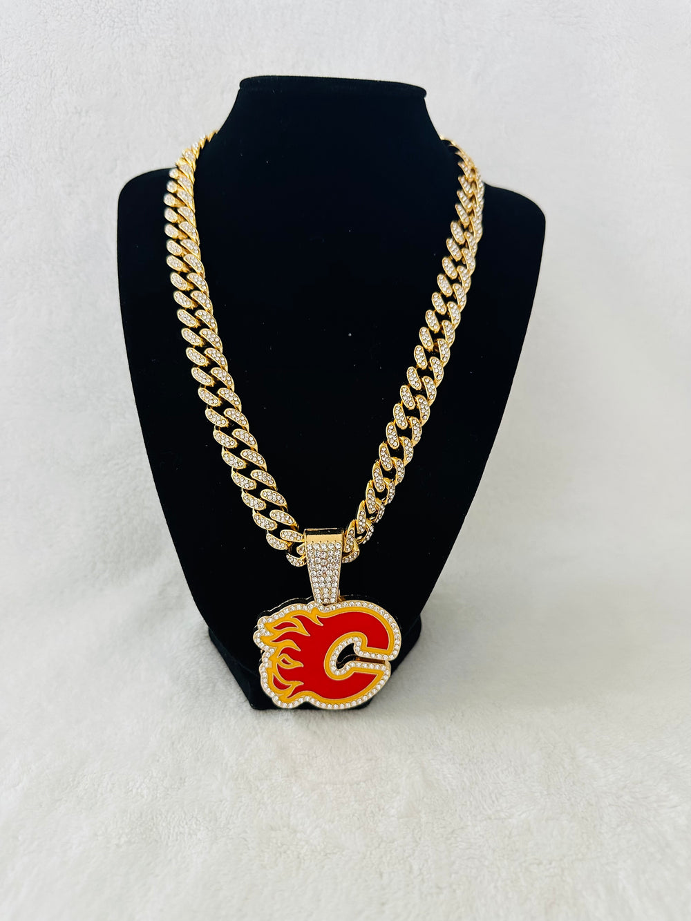 Calgary Flames Gold Iced Cuban Chain 24”, US SHIP - EB Sports Championship Rings