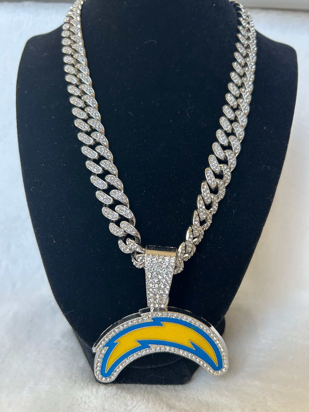 Los Angeles Chargers Men’s Large Silver Iced Cuban Chain 24” - EB Sports Championship Rings