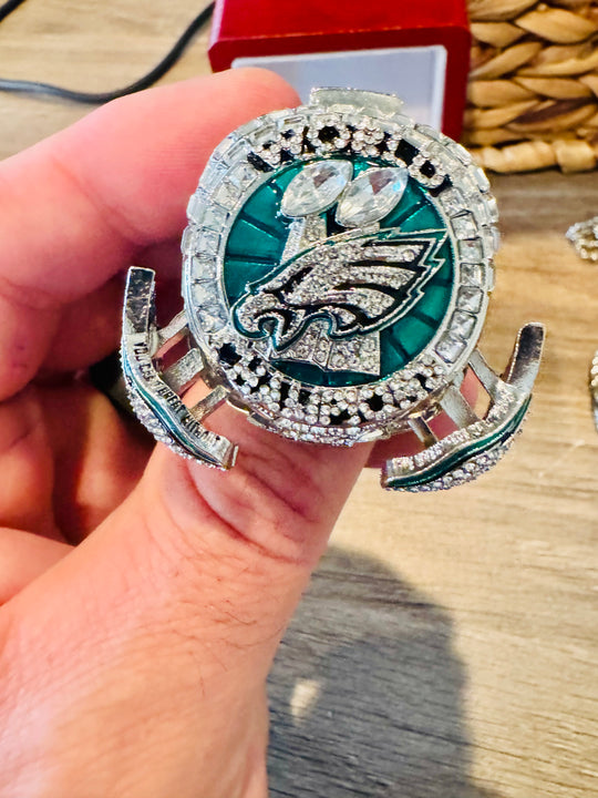 Limited Edition Philadelphia Eagles Super Bowl LIX Replica Ring with box and Pendant - EB Sports Championship Rings