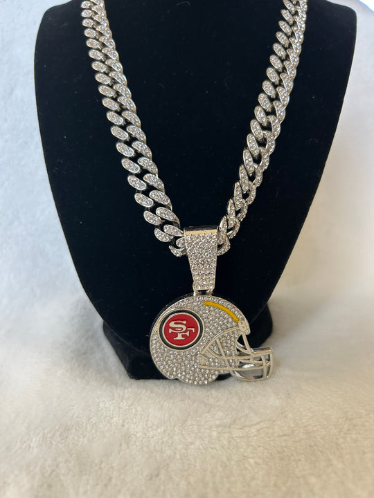 San Francisco 49ers Men’s Large Silver Iced Cuban Chain 24” - EB Sports Championship Rings