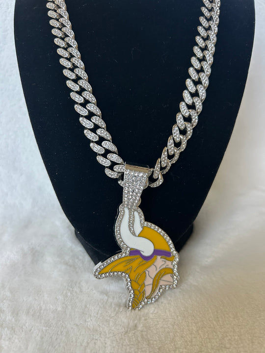 Minnesota Vikings Men’s Large Silver Iced Cuban Chain 24”, US SHIP - EB Sports Championship Rings