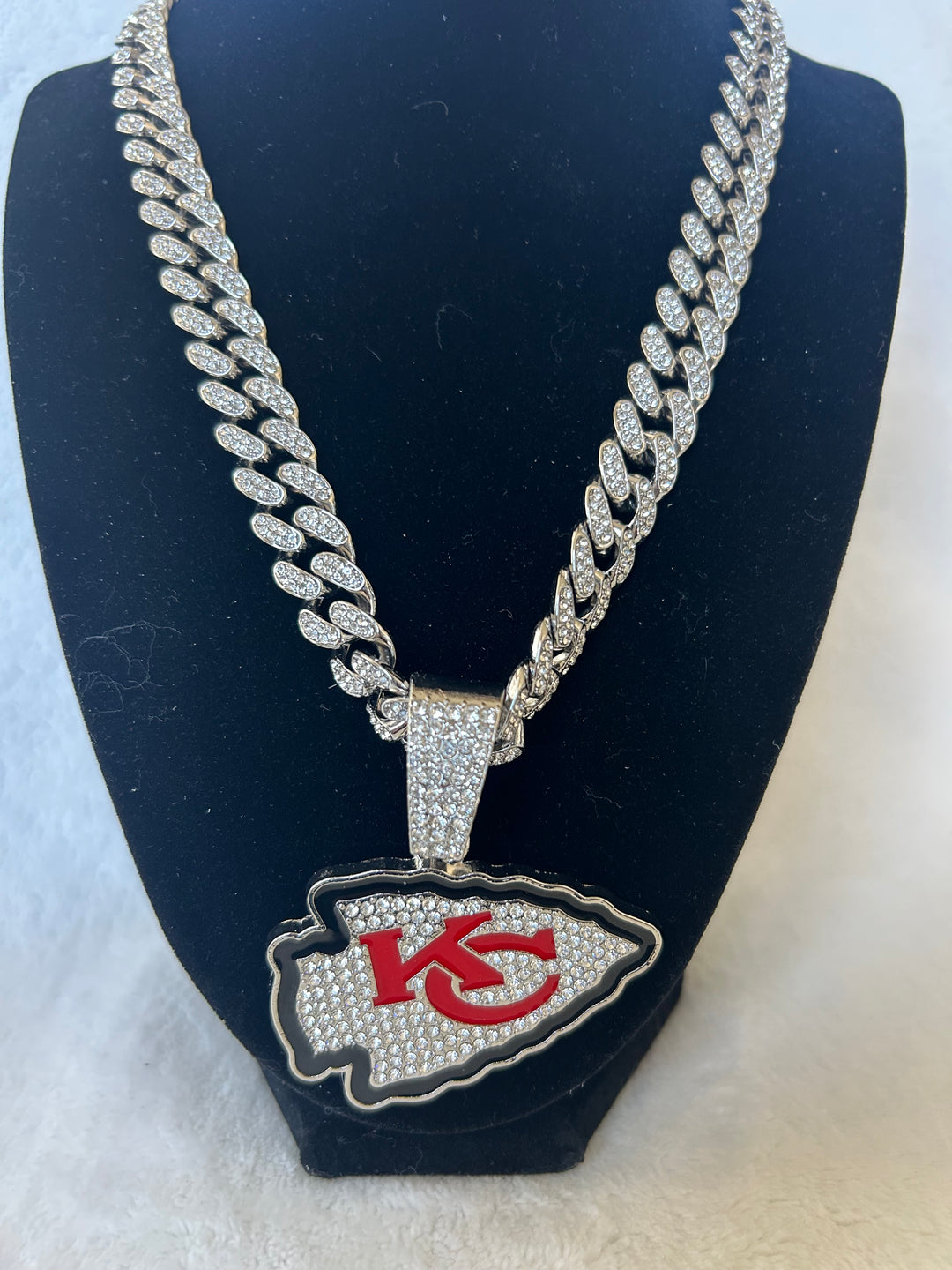 Kansas City Chiefs Men’s Large Silver Iced Cuban Chain 24” - EB Sports Championship Rings