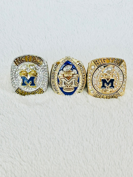 3 PCS Michigan Wolverines Big 10 Championship Ring Set, US SHIP 2021/2022/2023 - EB Sports Championship Rings