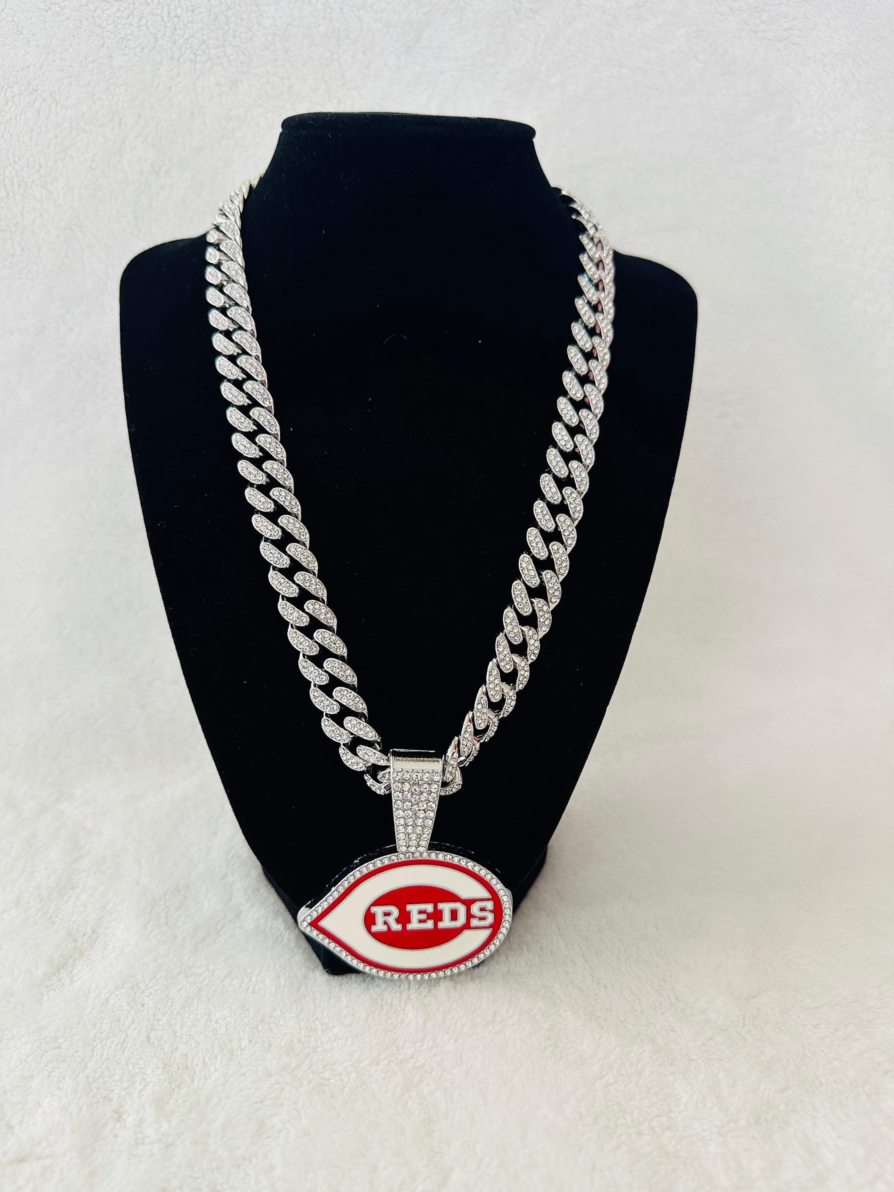 Cincinnati Reds Large Silver Iced Cuban Chain 24”, US SHIP - EB Sports Championship Rings