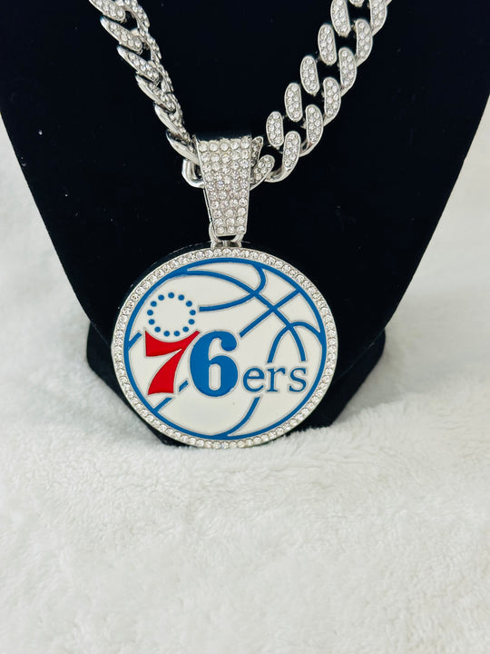 Philadelphia 76ers Large Silver  Iced Cuban Chain 20”