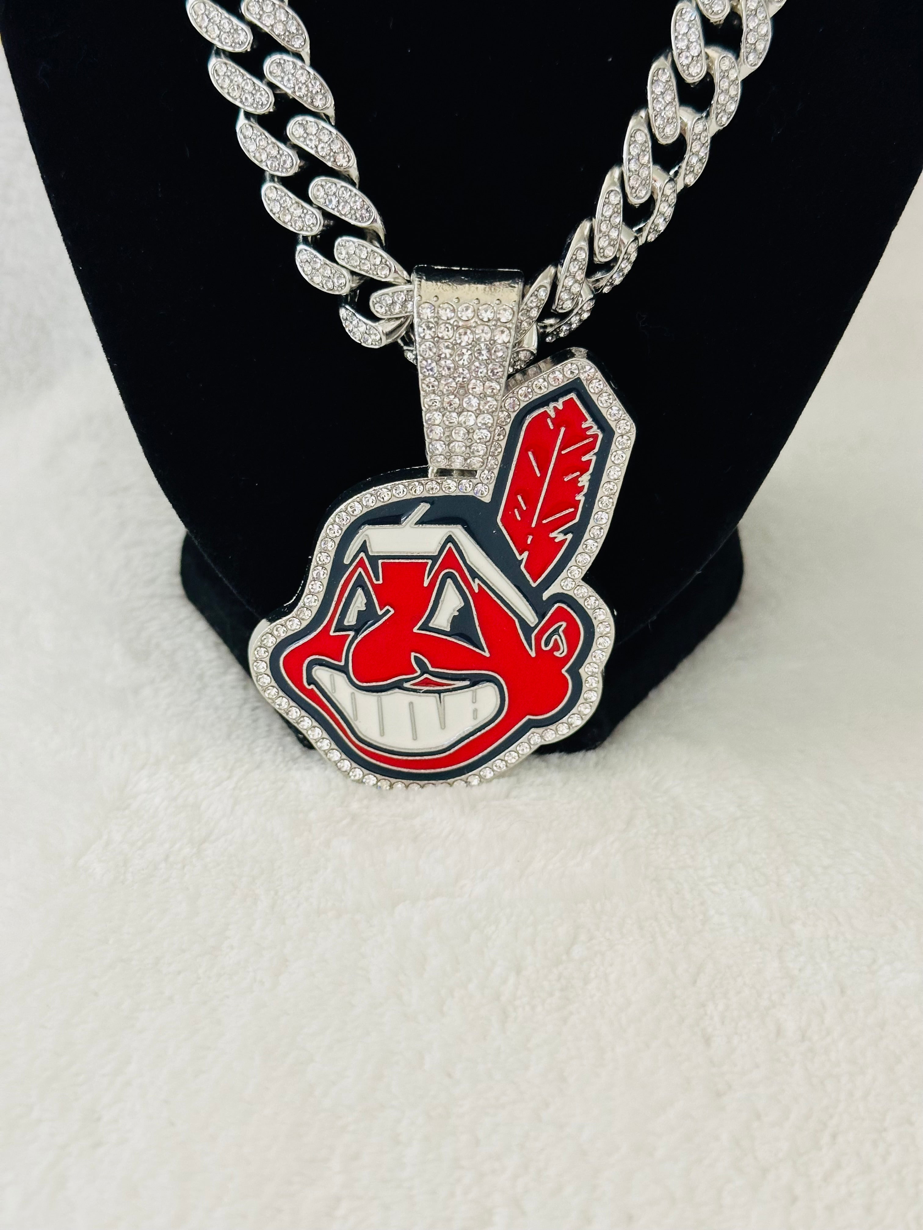 Cleveland Indians Silver Iced Cuban Chain 24”, US SHIP - EB Sports Championship Rings