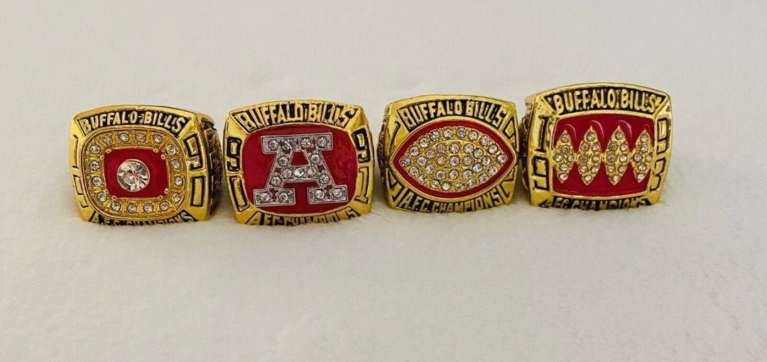 4 PCS Buffalo Bills AFC Championship Ring Set, US Ship 1990-93 - EB Sports Championship Rings