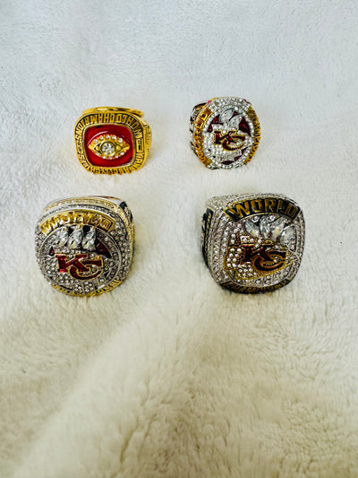 4 PCS Kansas City Chiefs Super Bowl Ring Set, Mahomes, US SHIP 1969, 2019, 2023, 2024 - EB Sports Championship Rings