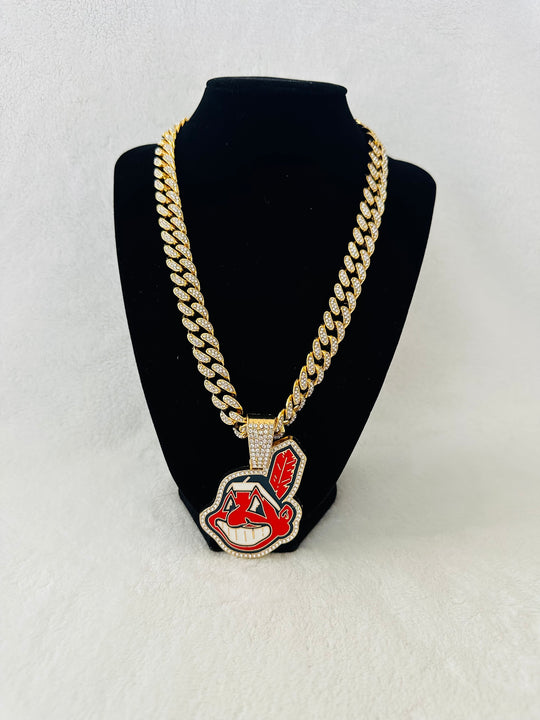Cleveland Indians Gold Iced Cuban Chain 24”, US SHIP - EB Sports Championship Rings