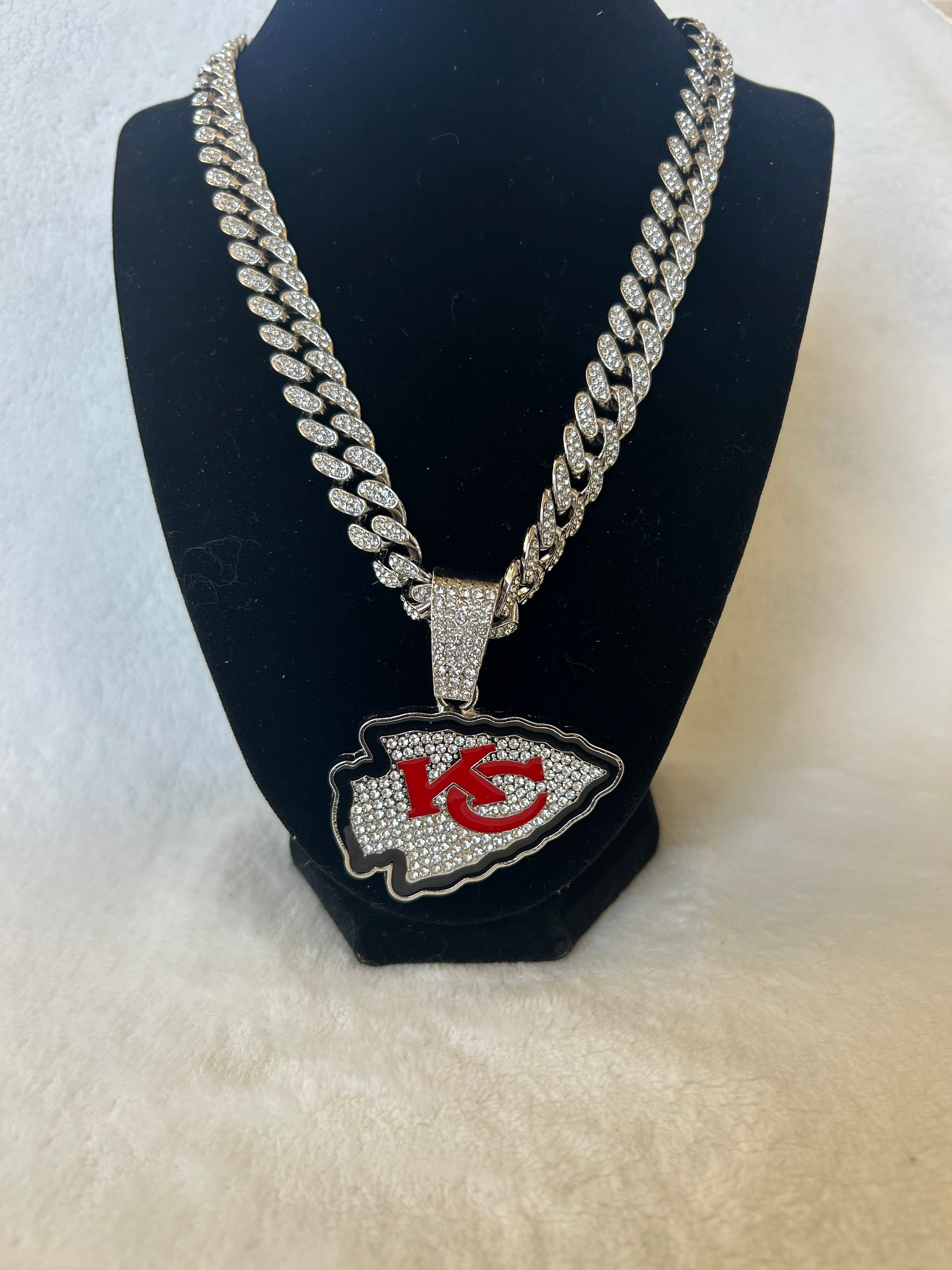 Kansas City Chiefs Men’s Large Silver Iced Cuban Chain 24” - EB Sports Championship Rings