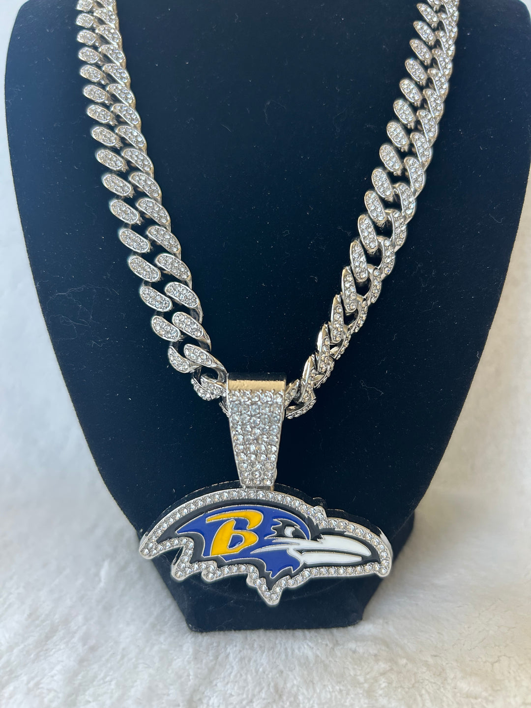 Baltimore Ravens Men’s Large Silver Iced Cuban Chain 24”, US SHIP - EB Sports Championship Rings
