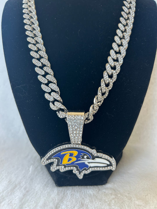 Baltimore Ravens Men’s Large Silver Iced Cuban Chain 24”, US SHIP - EB Sports Championship Rings