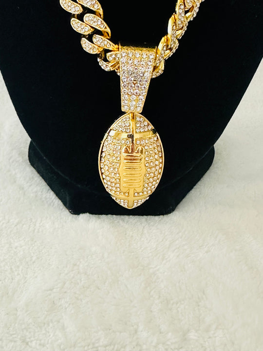 Fantasy footballs men’s Large Gold Iced Cuban Chain 24”, US SHIP - EB Sports Championship Rings
