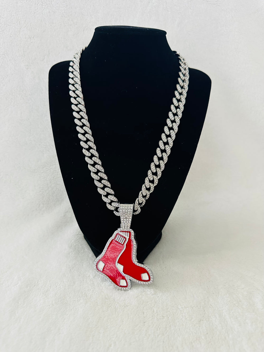 Boston Red Sox Silver Iced Cuban Chain 24, US SHIP