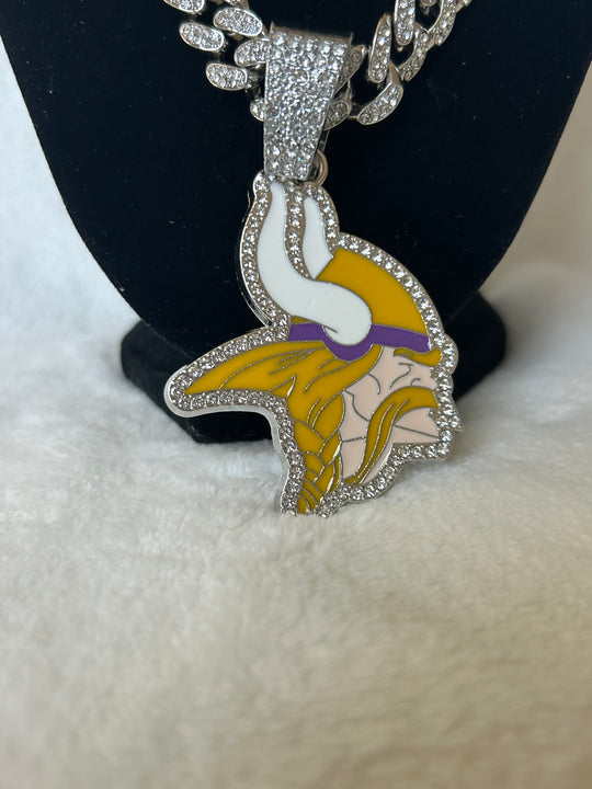 Minnesota Vikings Men’s Large Silver Iced Cuban Chain 24”, US SHIP - EB Sports Championship Rings