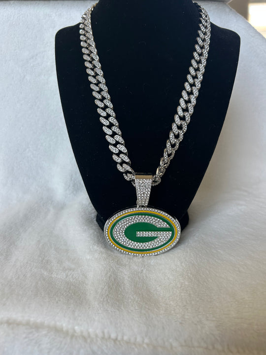 Green Bay Men’s Large Silver Iced Cuban Chain 24”, US SHIP - EB Sports Championship Rings