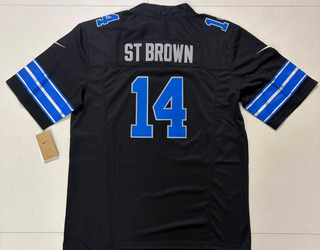 Amon St. Brown #14 Detroit Lions Black Nike Stitched Jersey, Carry L and XL