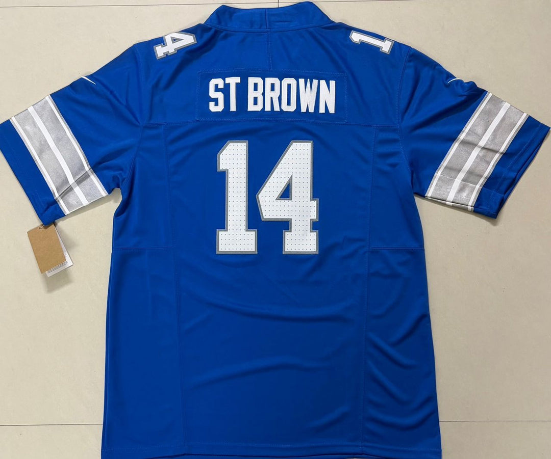 Amon St. Brown #14 Detroit Lions Blue Nike Stitched Jersey, Carry L and XL