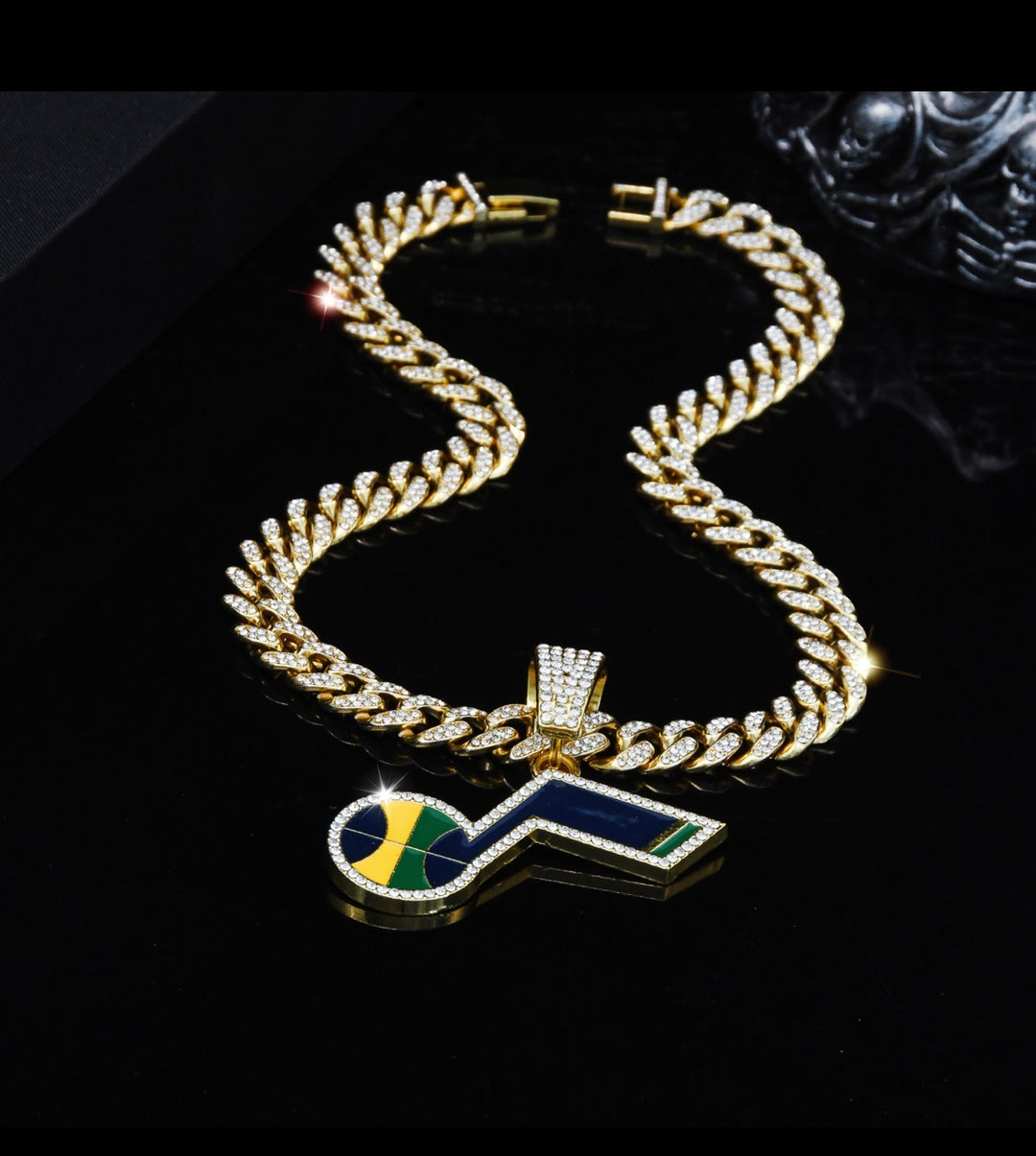 Utah Jazz Large Gold Iced Cuban Chain 20” - EB Sports Championship Rings